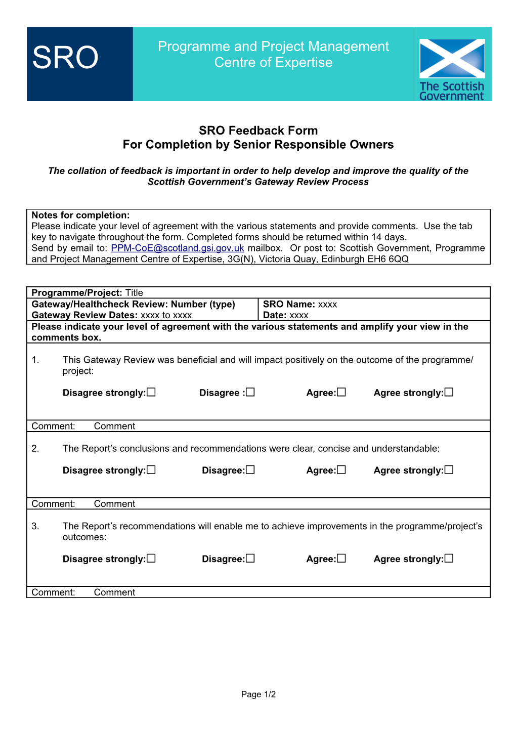 Gateway Review - SRO Feedback Sheet