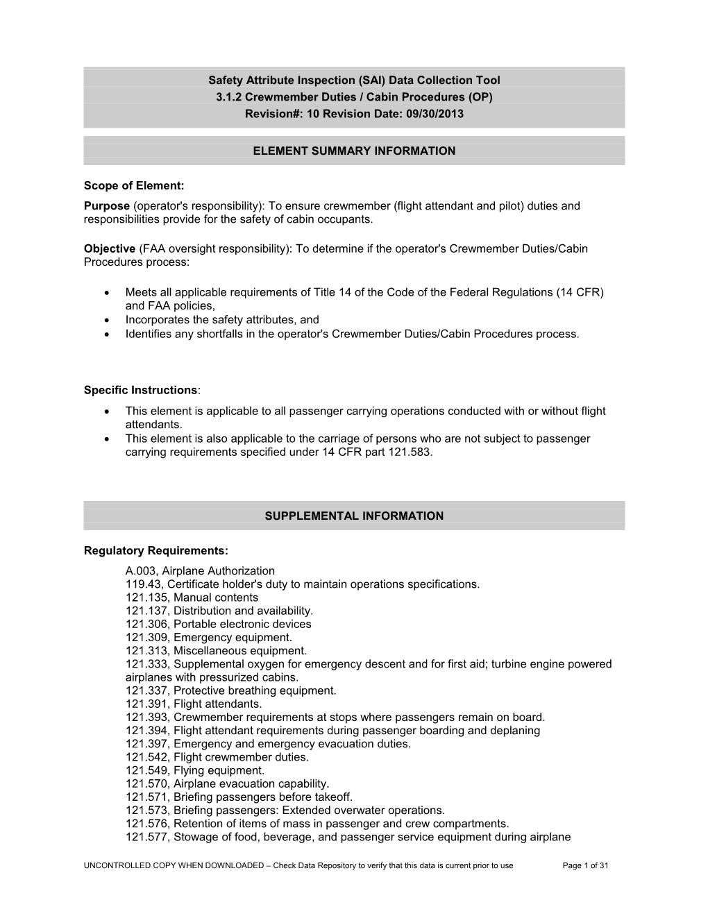 3.1.2 Crewmember Duties / Cabin Procedures (O)