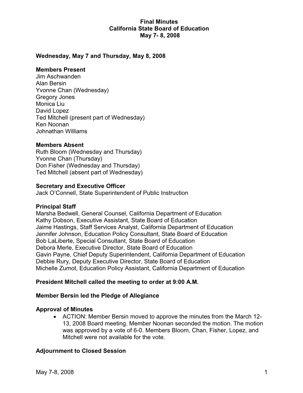 Final Minutes May 7-8, 2008 - SBE Minutes (CA State Board of Education)