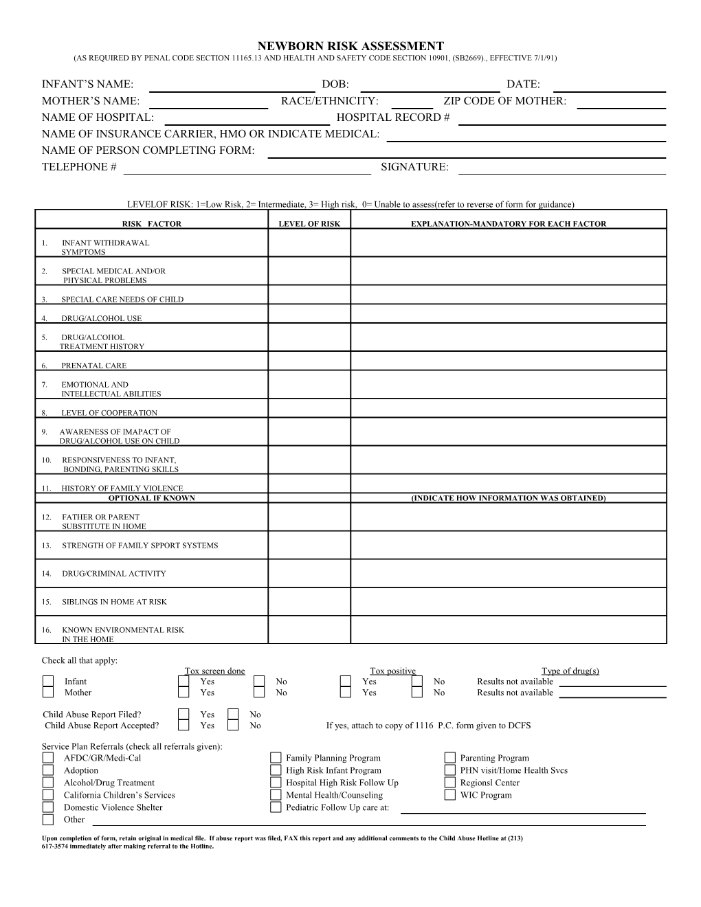 Newborn Risk Assessment