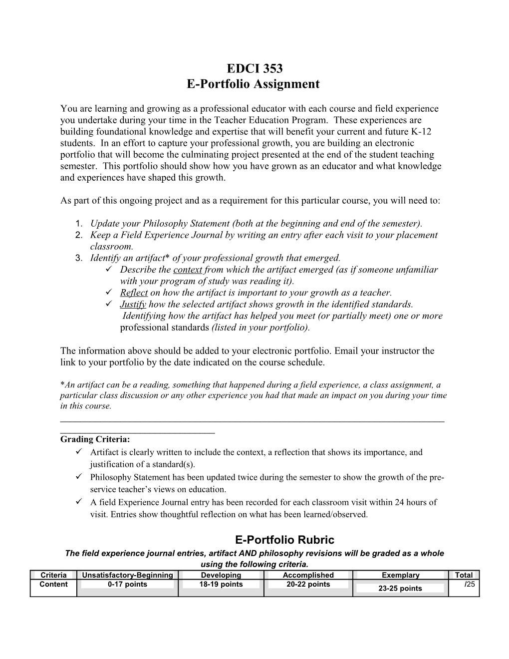 E-Portfolio Assignment