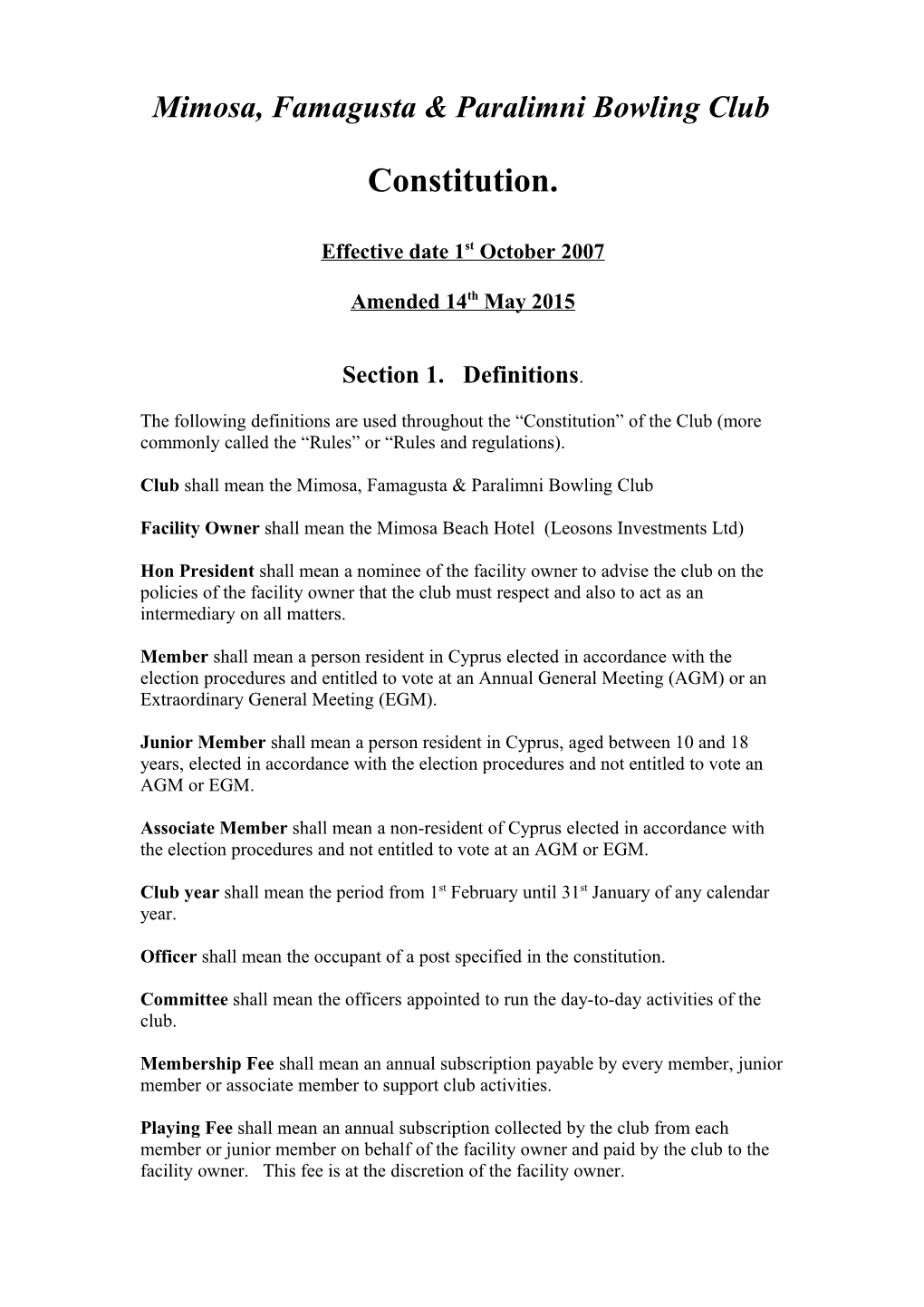 Mimosa Club Constitution (2015)