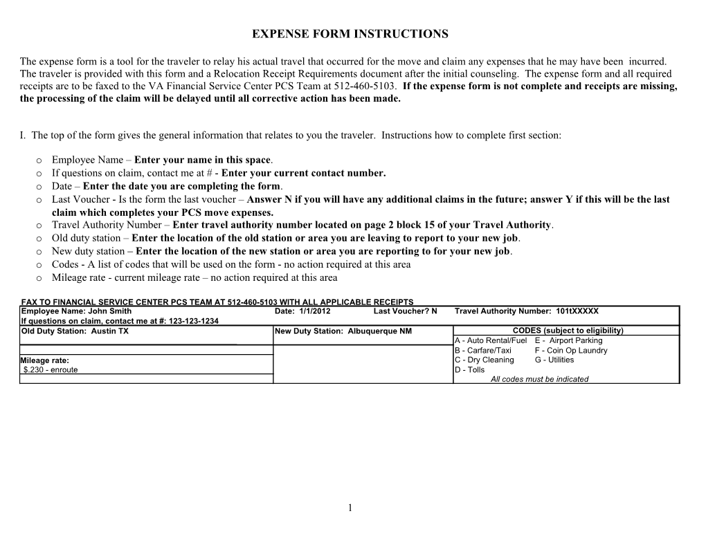 Expense Form Instructions