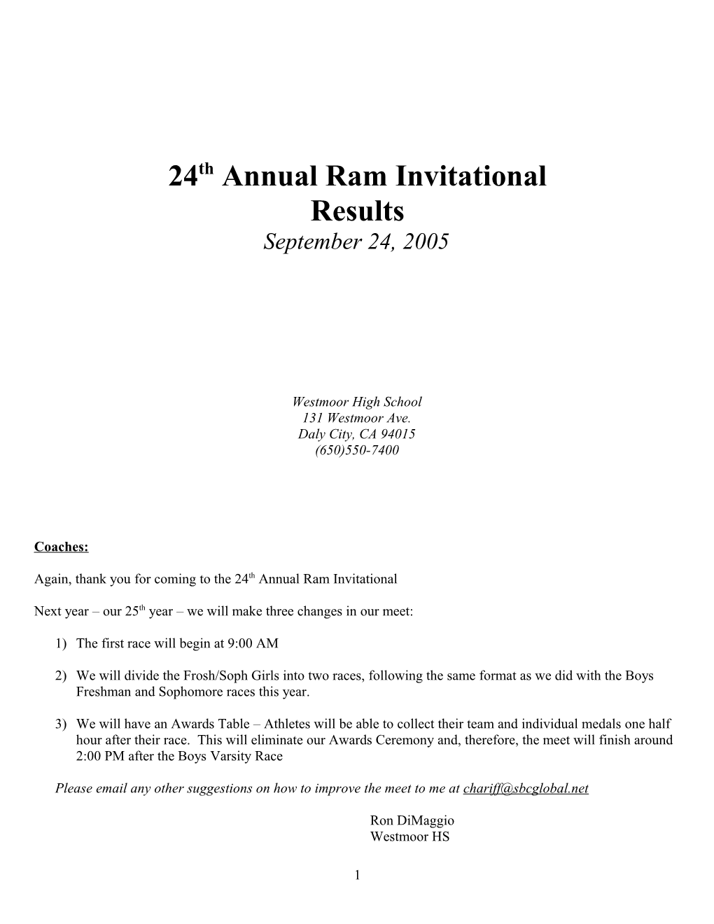 23Rd Annual Ram Invitational Results
