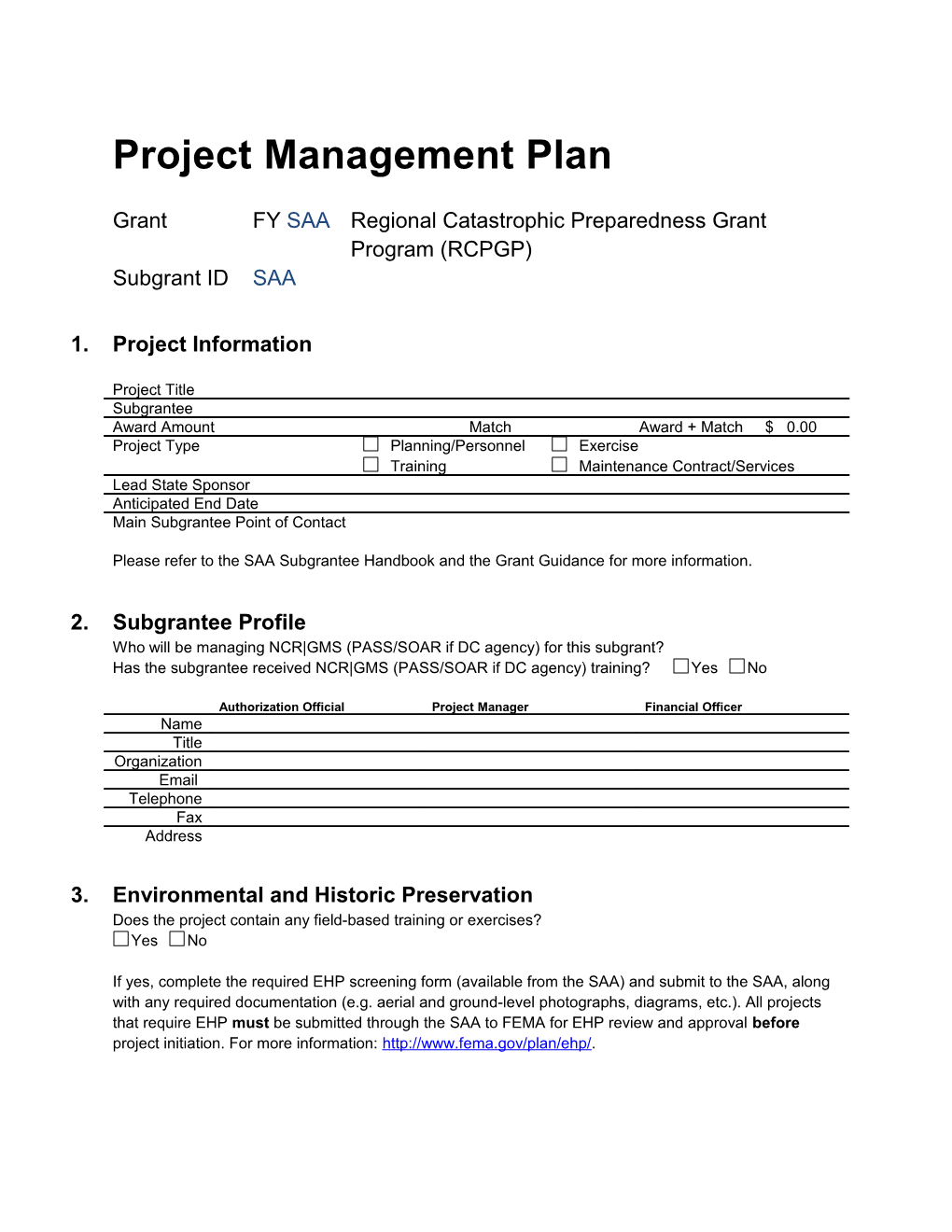 Project Management Plan RCPGP