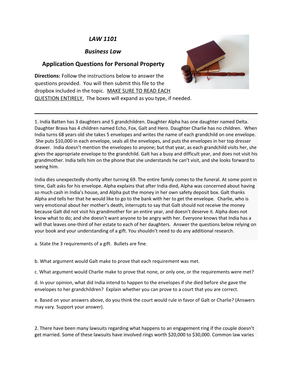 Application Questions for Personal Property