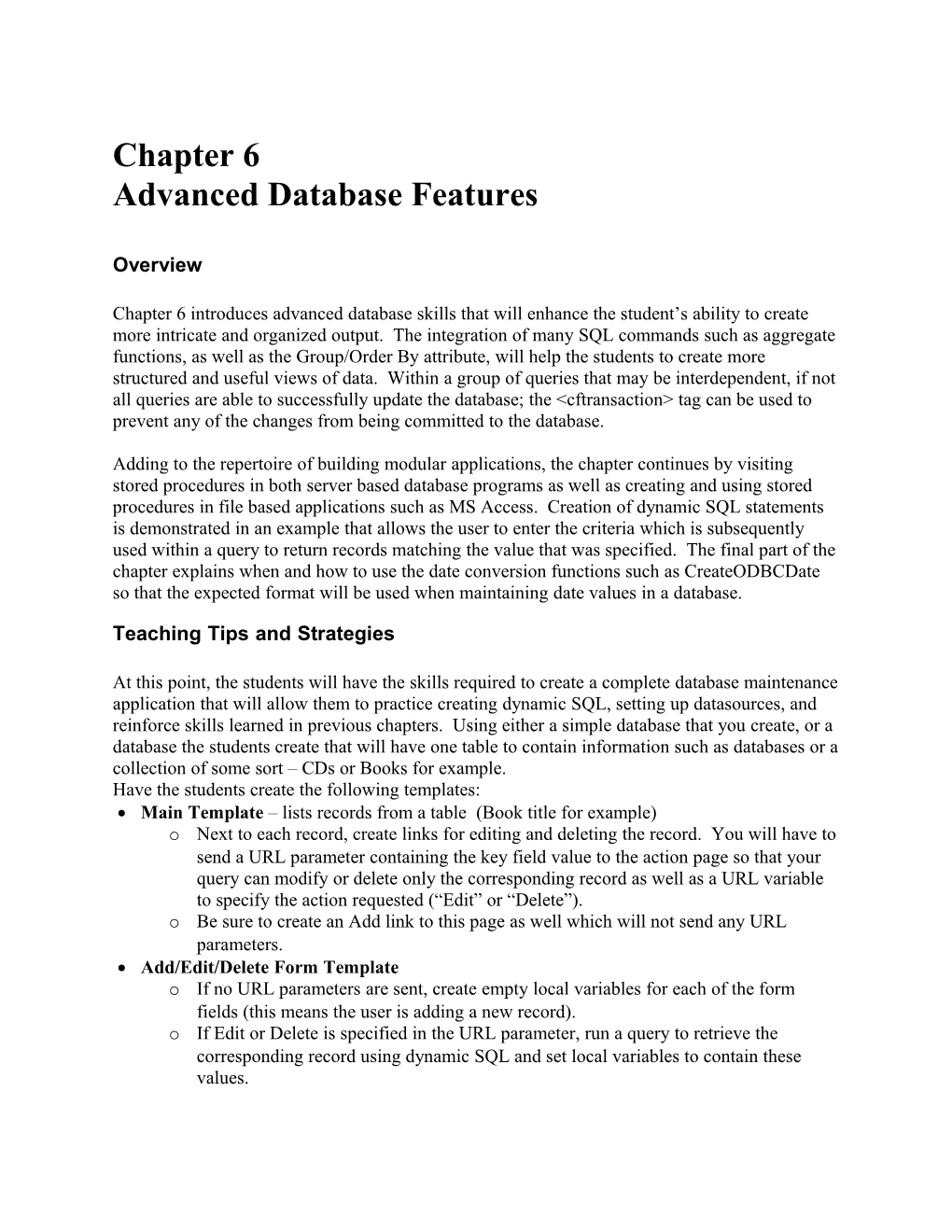 Chapter 6: Advanced Database Features