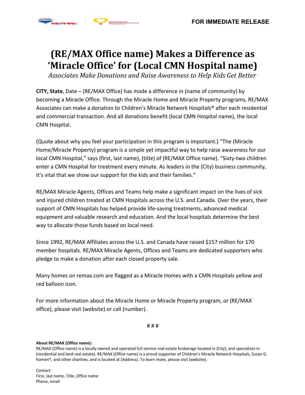 Miracle Office Press Release Template