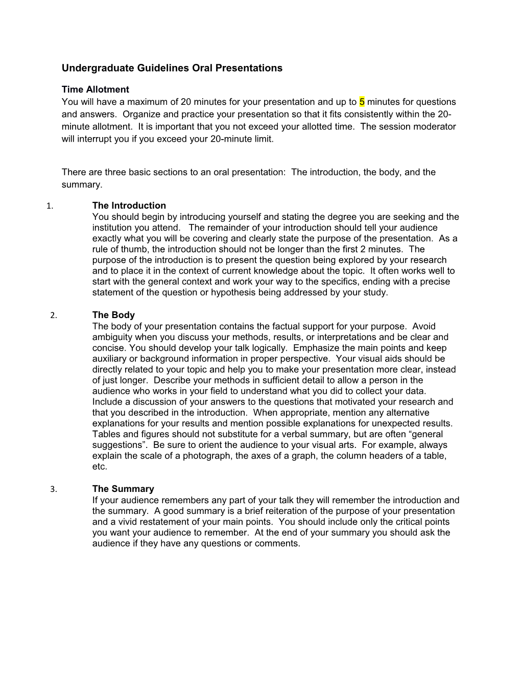 Undergraduate Guidelines Oral Presentations