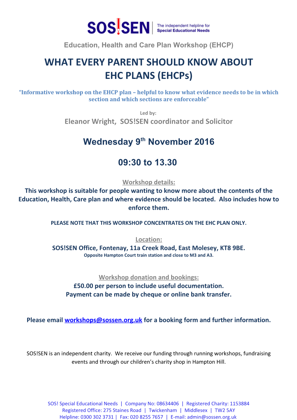 Education, Health and Care Plan Workshop (EHCP)