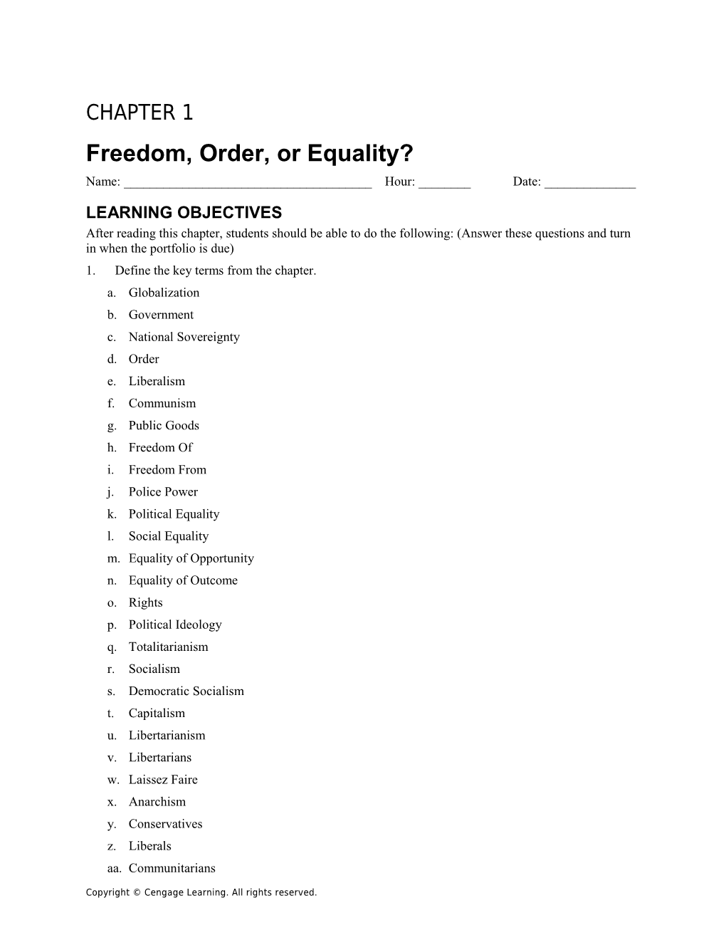 Chapter 1: Freedom, Order, Or Equality?