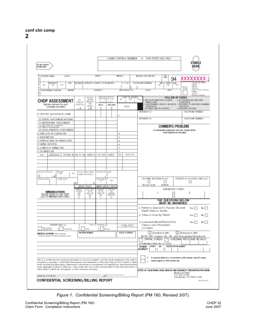 Confidential Screening/Billing Report (PM 160) Claim Form: Completion Instructions (Conf