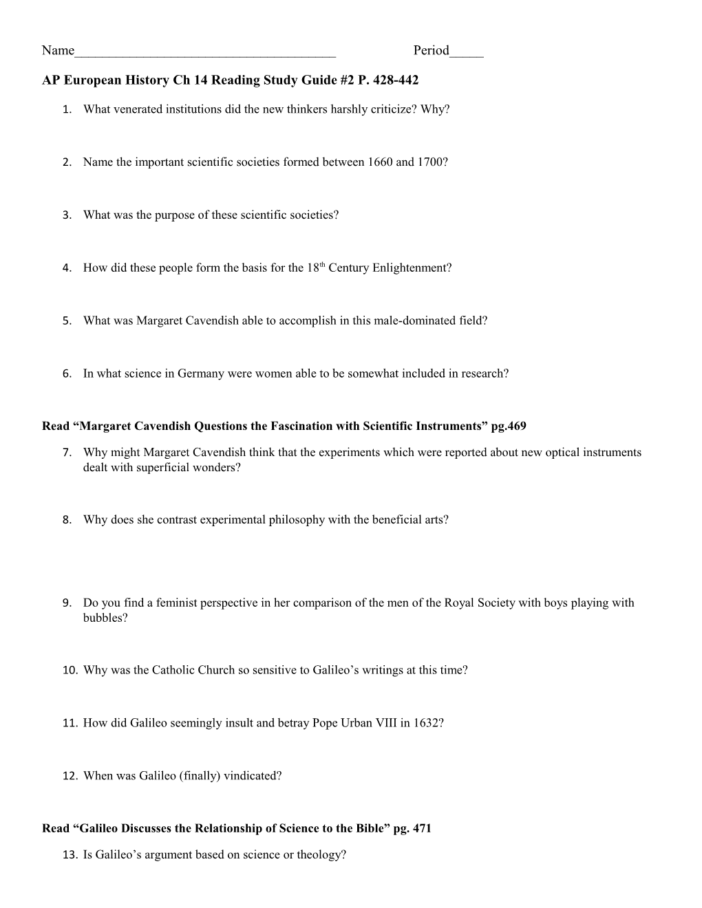 AP European History Ch 14 Reading Study Guide #2 P. 428-442