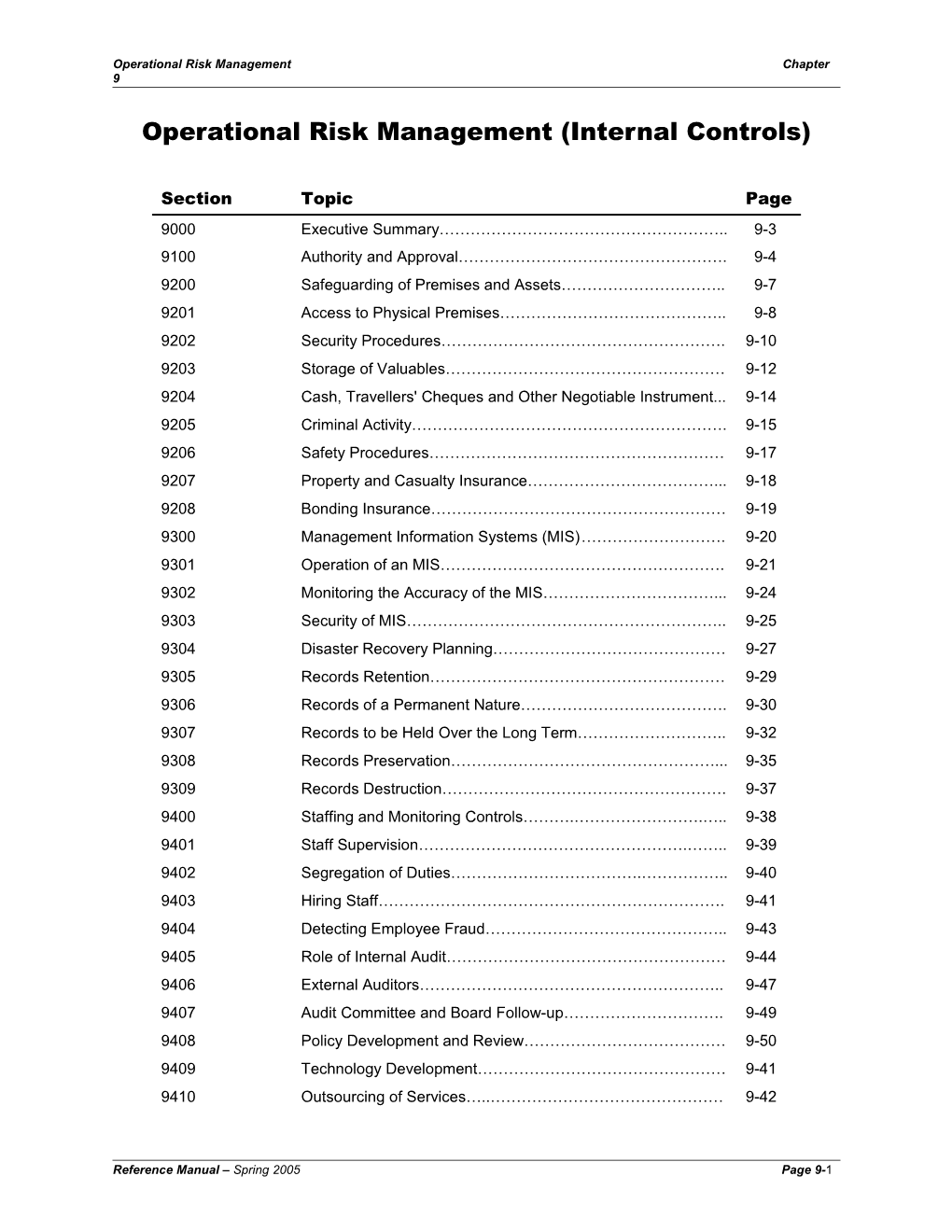 Operational Risk Management Chapter 9