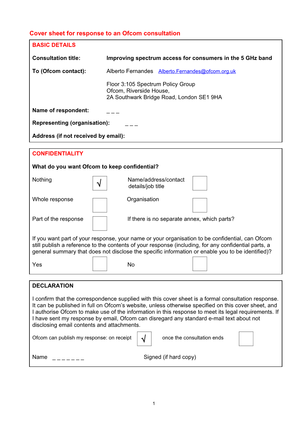 Ofcom Consultation Response