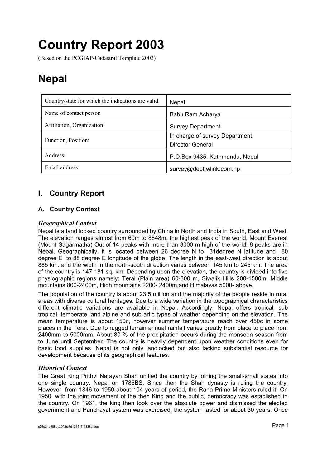 Country Report : Cadastral System in Nepal