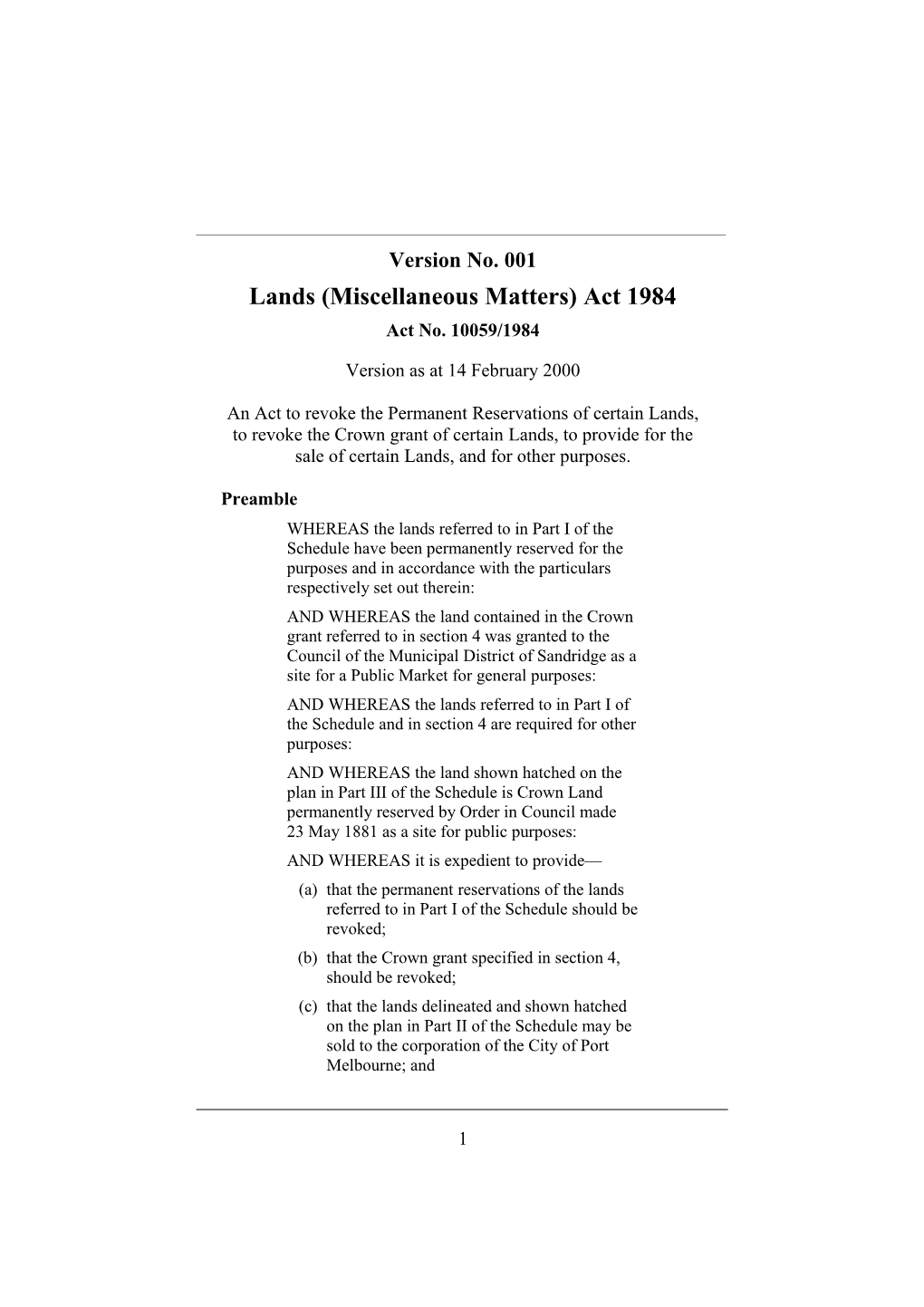 Lands (Miscellaneous Matters) Act 1984