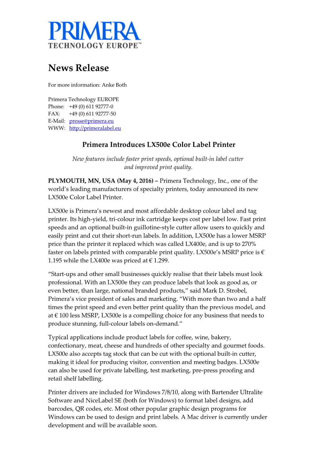 Primera Introduces Lx500ecolor Label Printer
