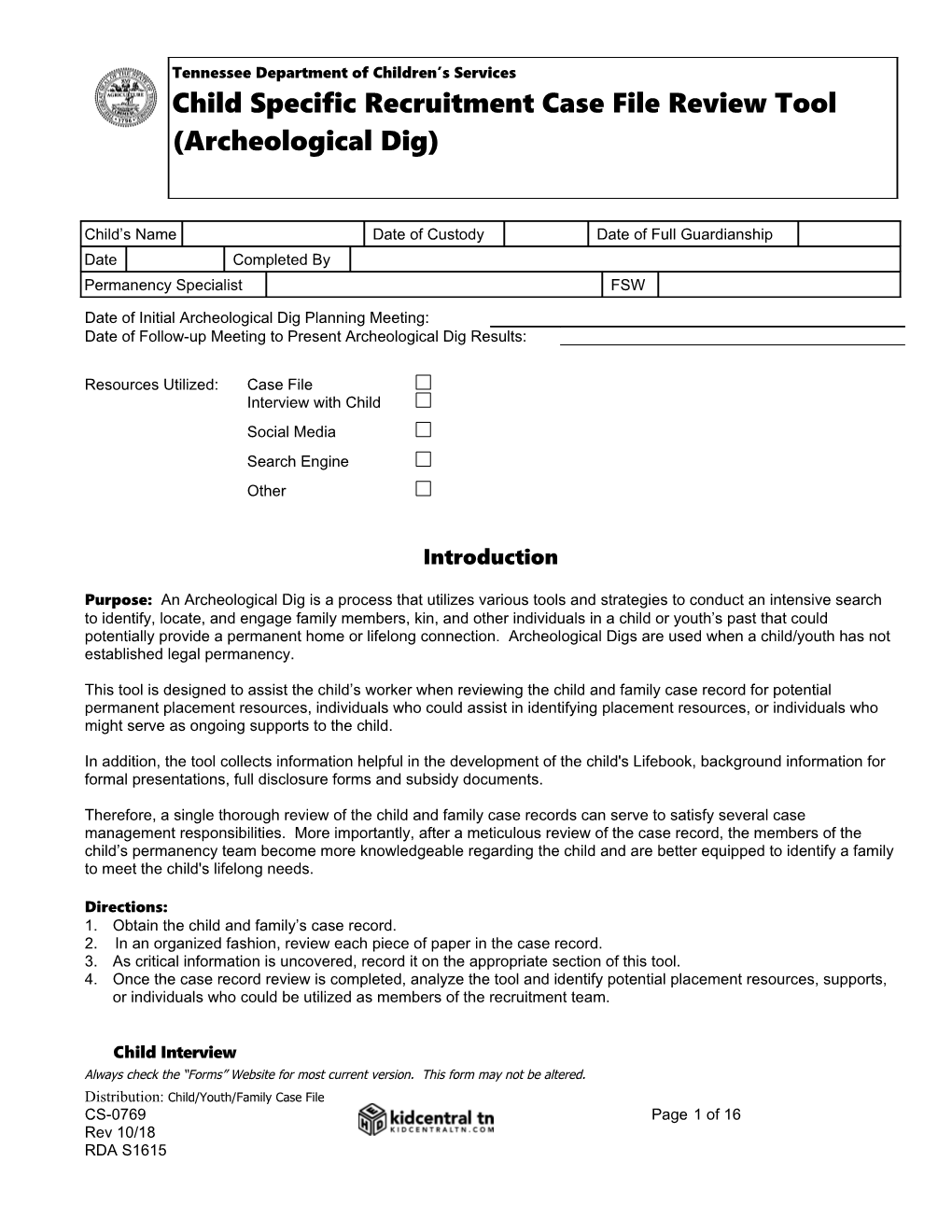 1.Obtain the Child and Family S Case Record