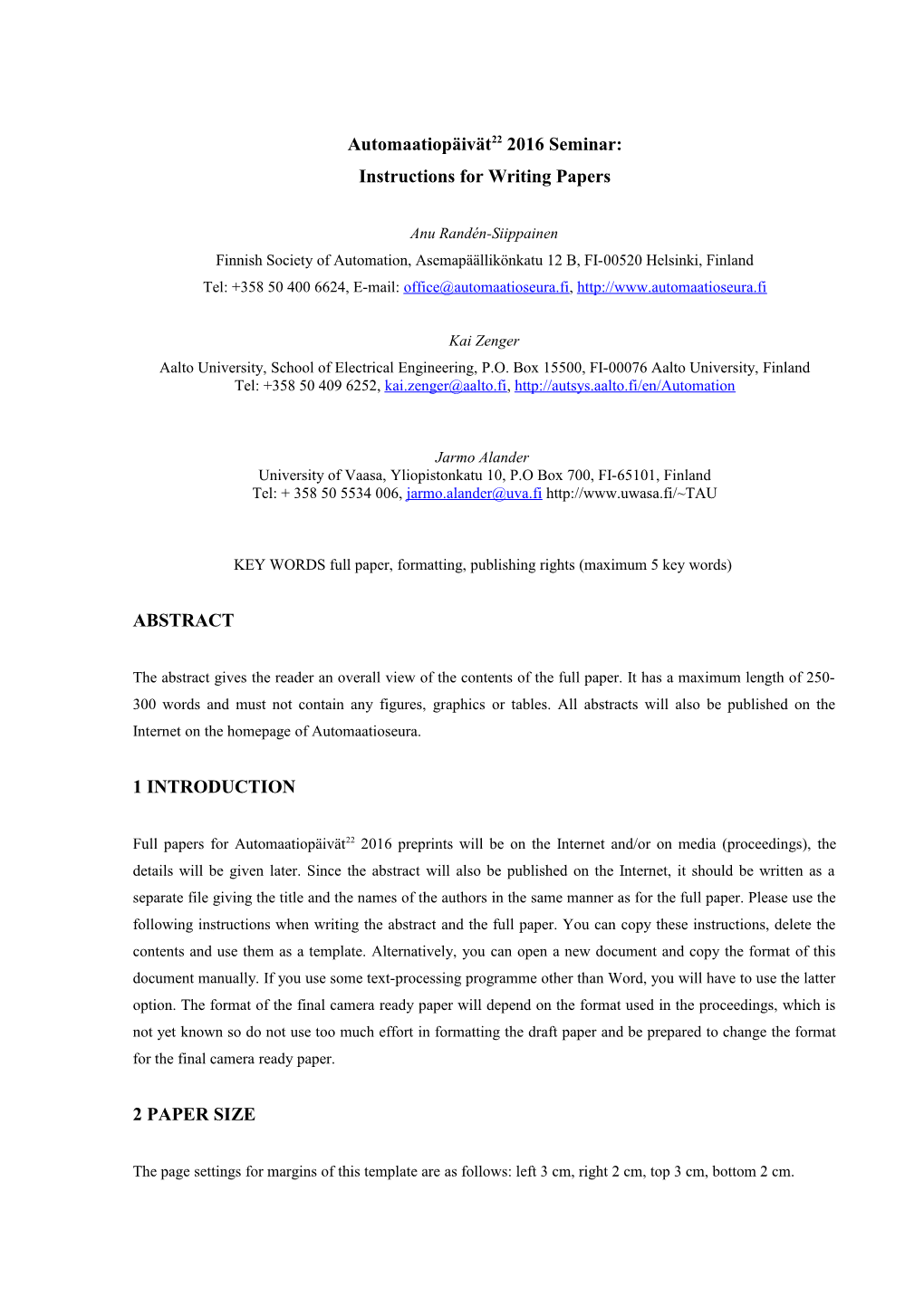 Automation 2001 Instructions for Writing Papers Or Posters