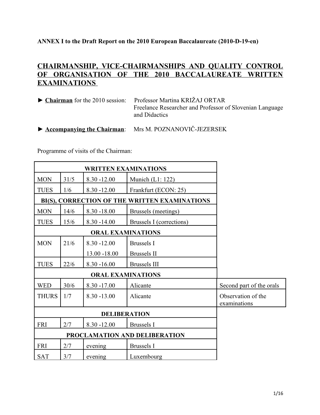 ANNEX I to the Draft Report on the 2010 European Baccalaureate (2010-D-19-En)