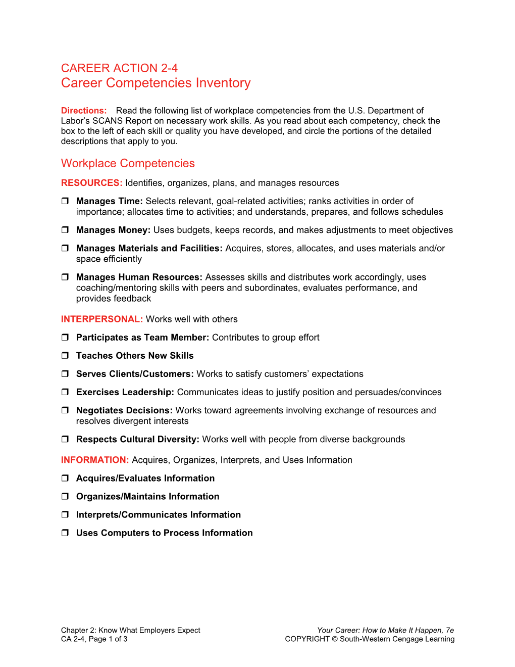 Career Competencies Inventory