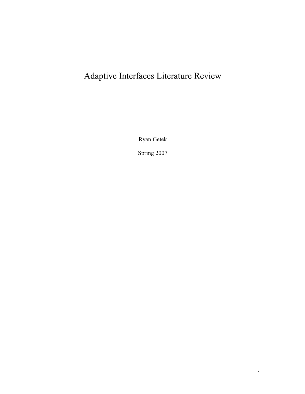 Adaptive Interfaces Literature Review