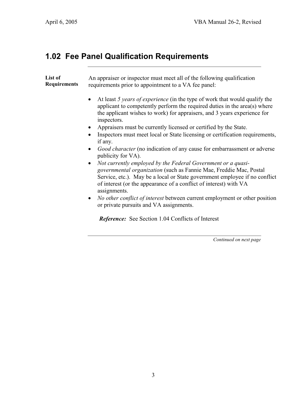 1.01 Fee Panels and Fee Personnel