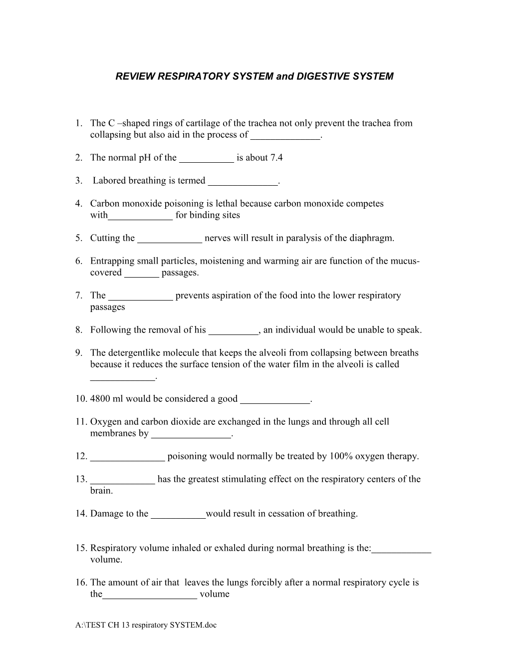 Test Ch 13 Respiratory System