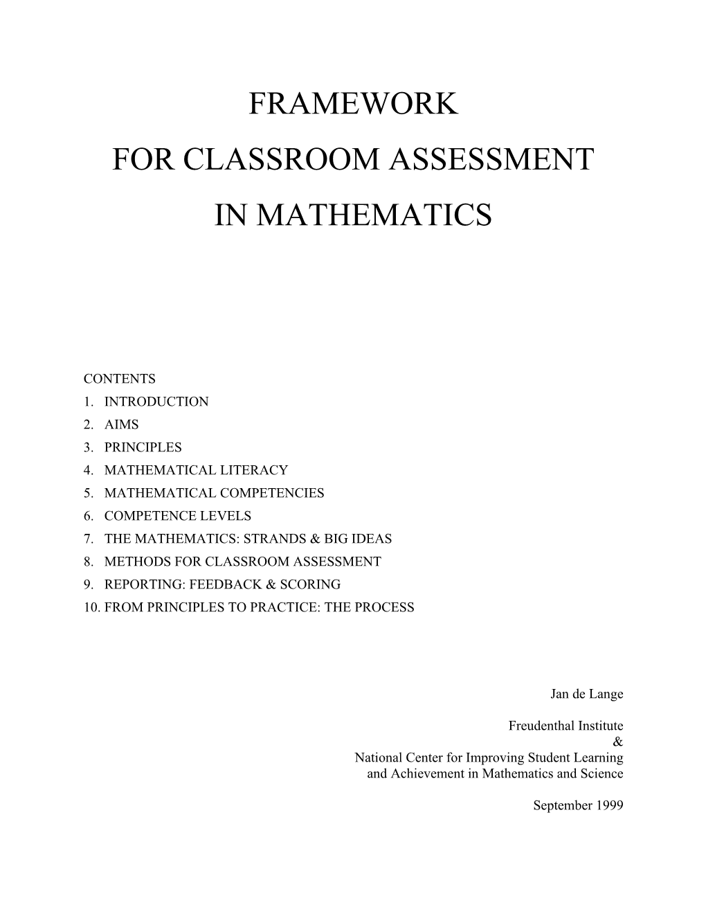 Framework for Classroom Assessment in Mathematics 2000
