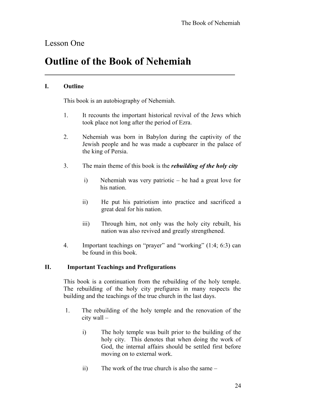 Outline of the Book of Nehemiah