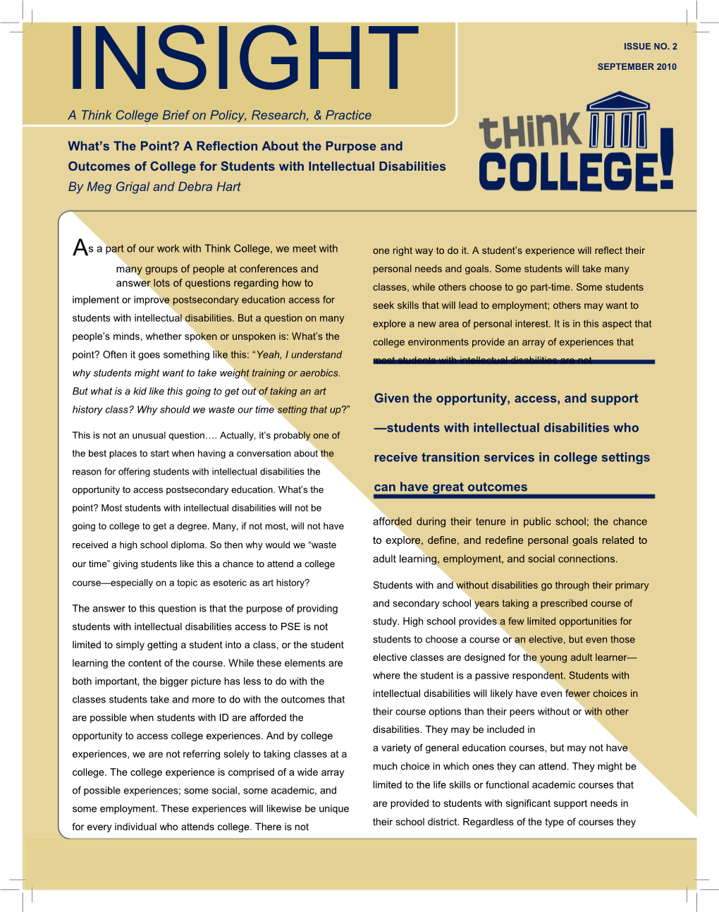 A Think College Brief on Policy, Research, & Practice