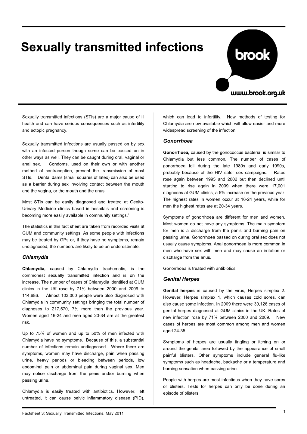 Factsheet 3: Sexually Transmitted Infections, May 2011