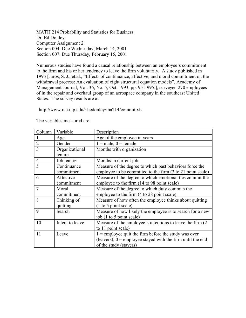 MATH 214 Probability and Statistics for Business