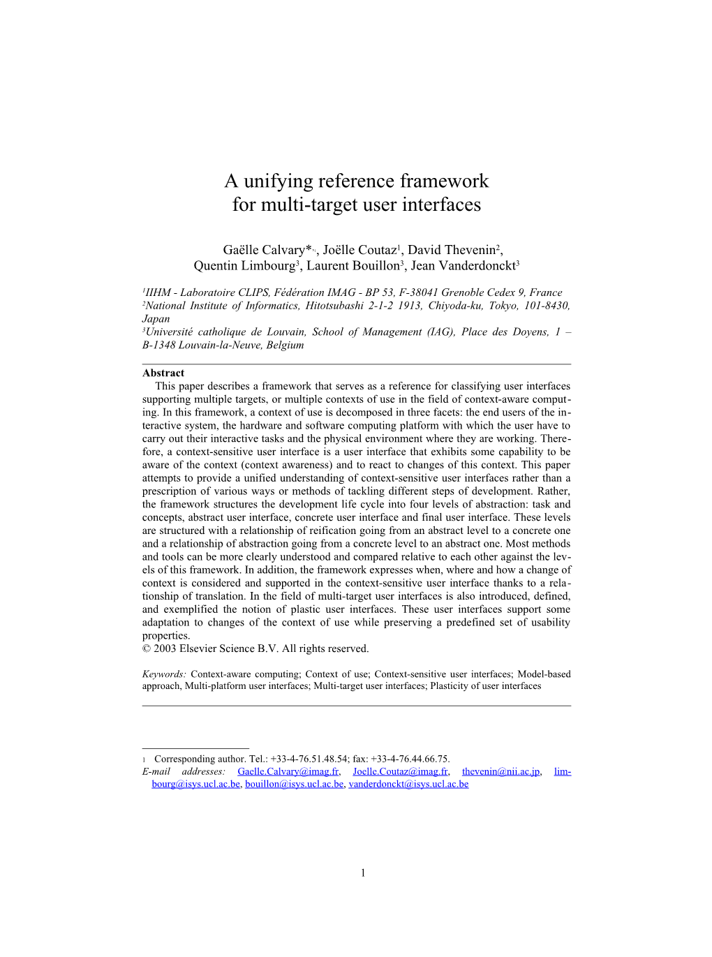A Unifying Reference Framework for the Development