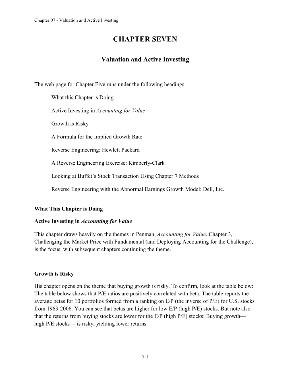 Chapter 07 - Valuation and Active Investing