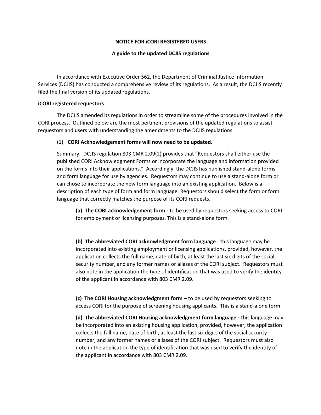 NOTICE for Icori REGISTERED USERS