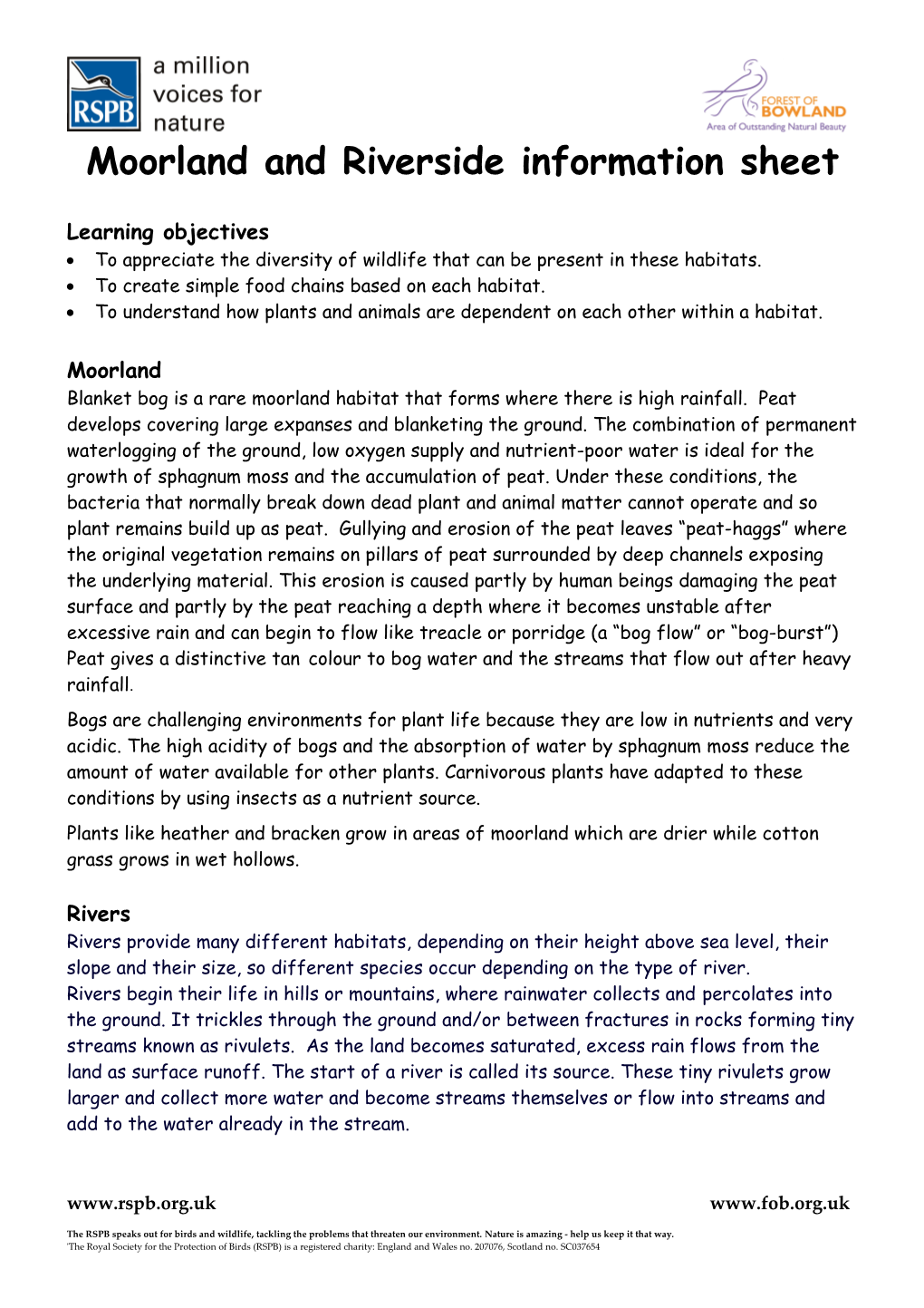 Moorland and Riverside Information Sheet