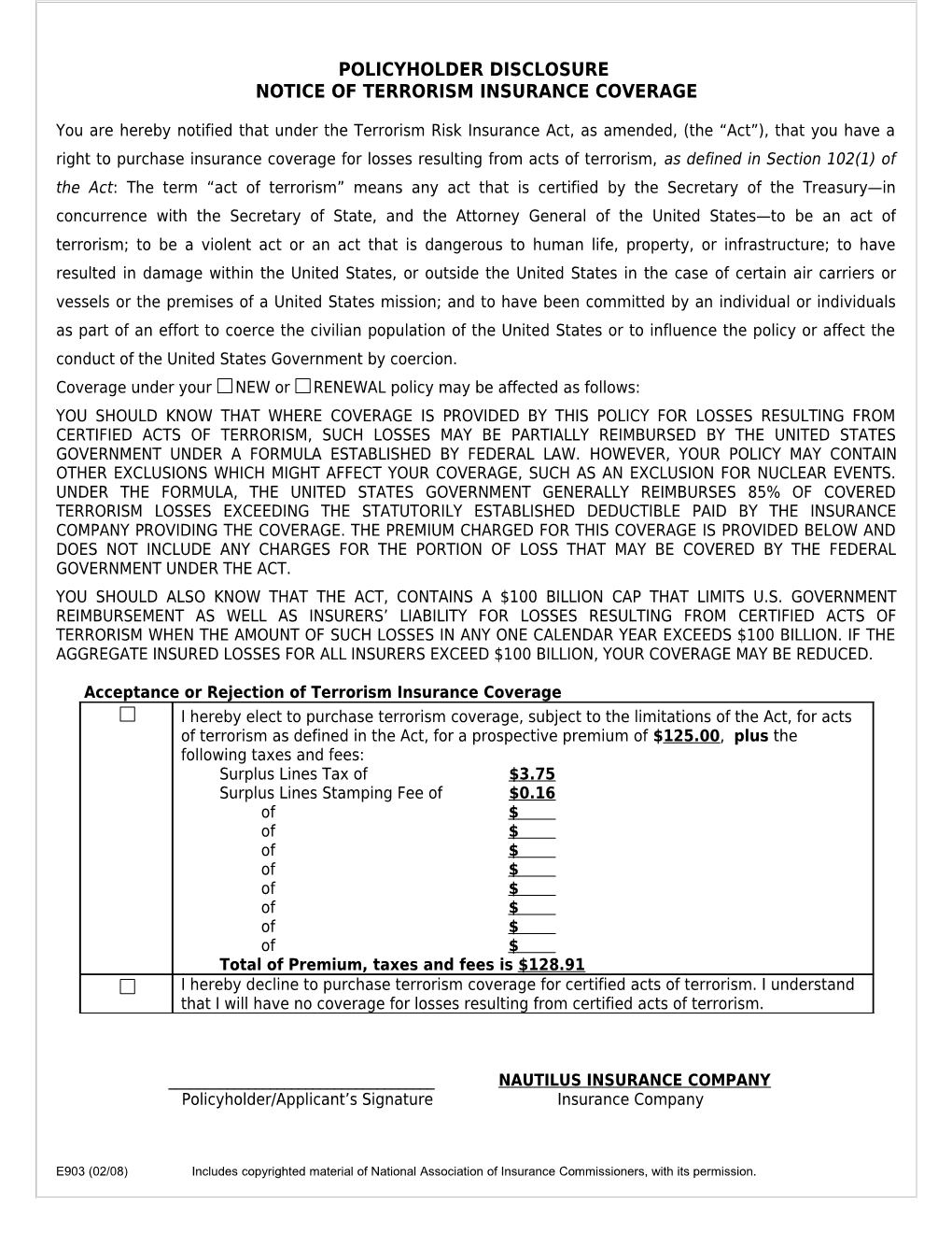 Policyholder Disclosure