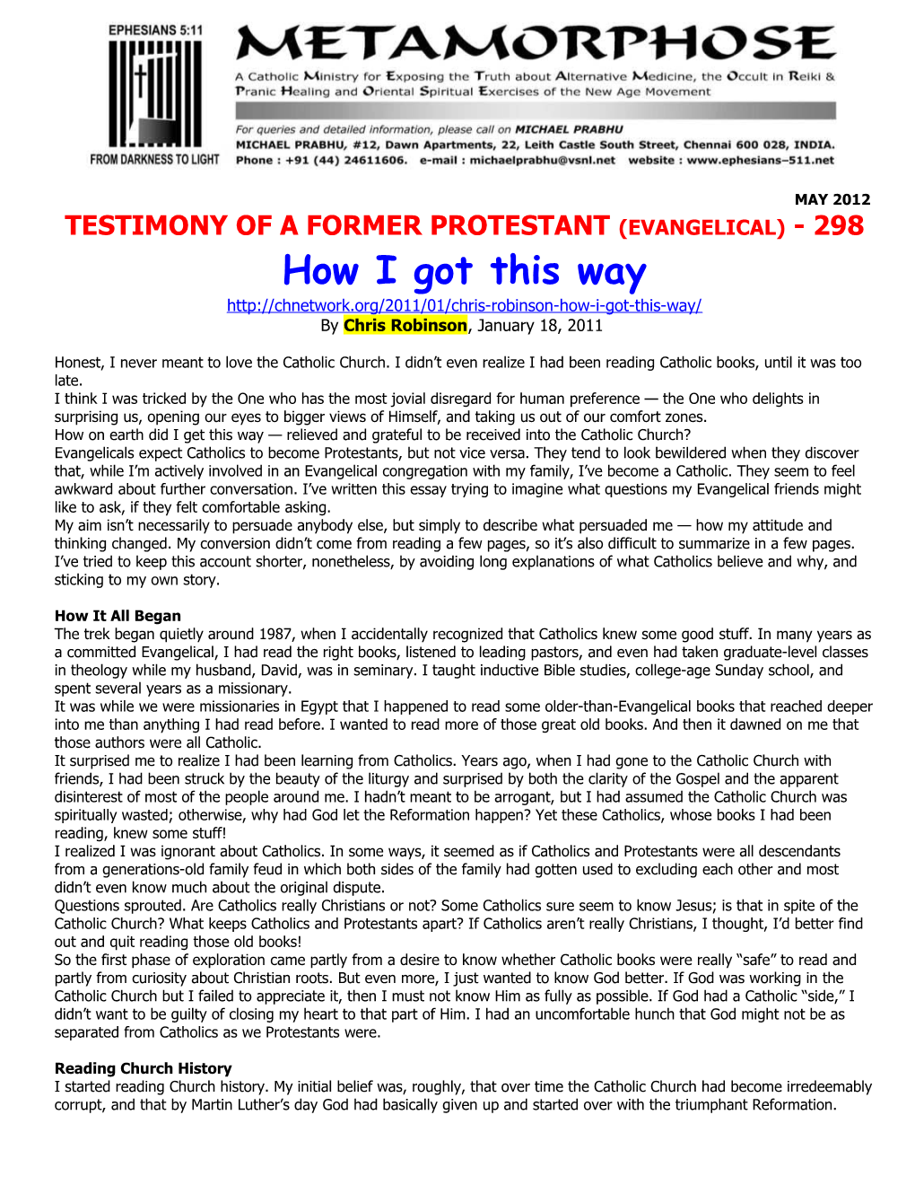 Testimony of a Former Protestant (Evangelical) - 298