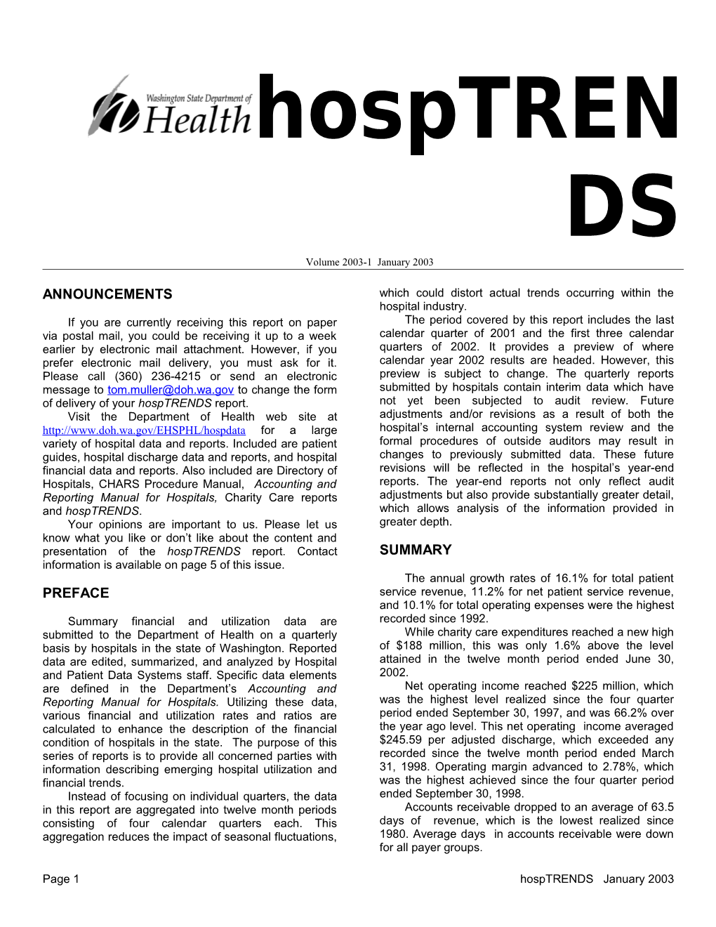Page 1 Hosptrends January 2003