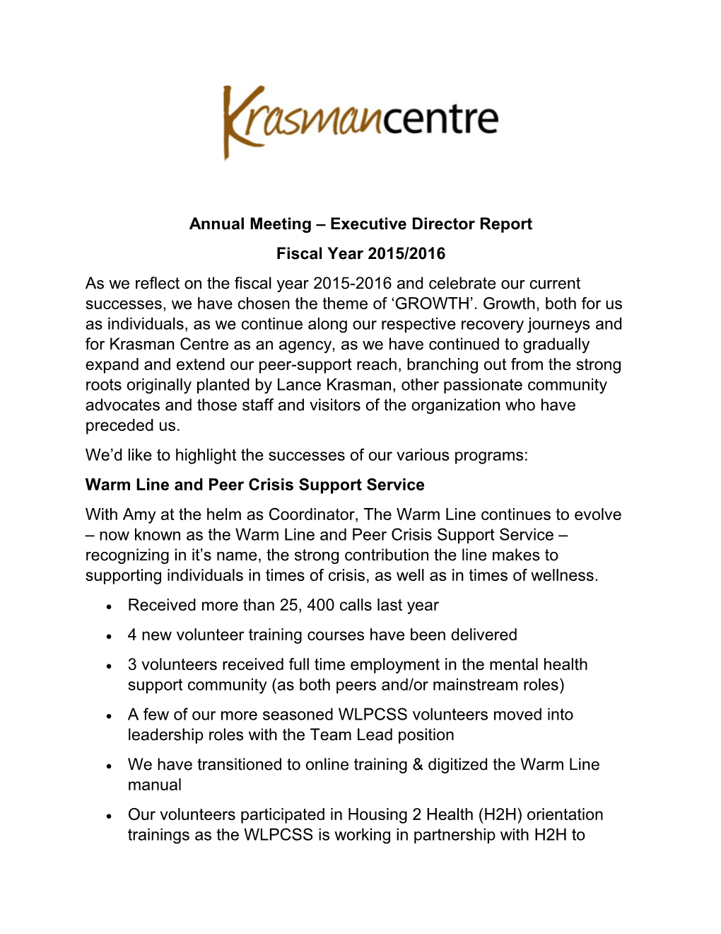 Annual Meeting Executive Director Report