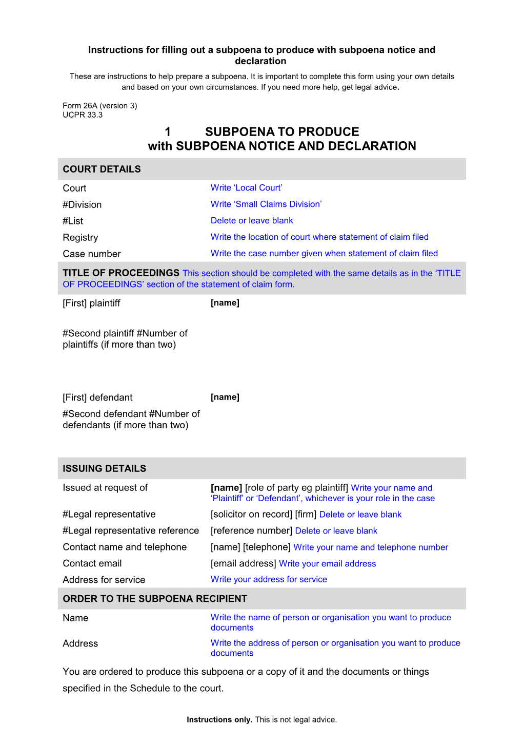 Form 26A Subpoena to Produce