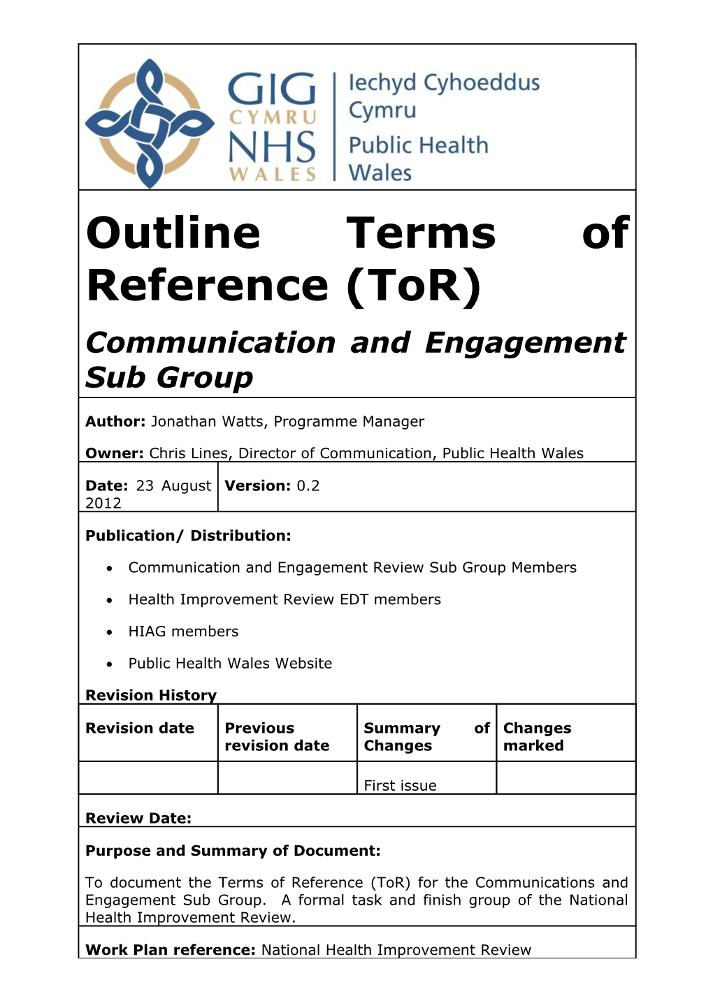 Communication and Engagement Review Sub Group Members