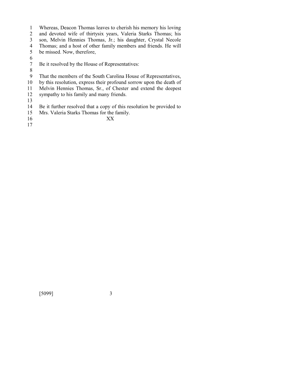 2013-2014 Bill 5099: Melvin Hennies Thomas, Sr. - South Carolina Legislature Online