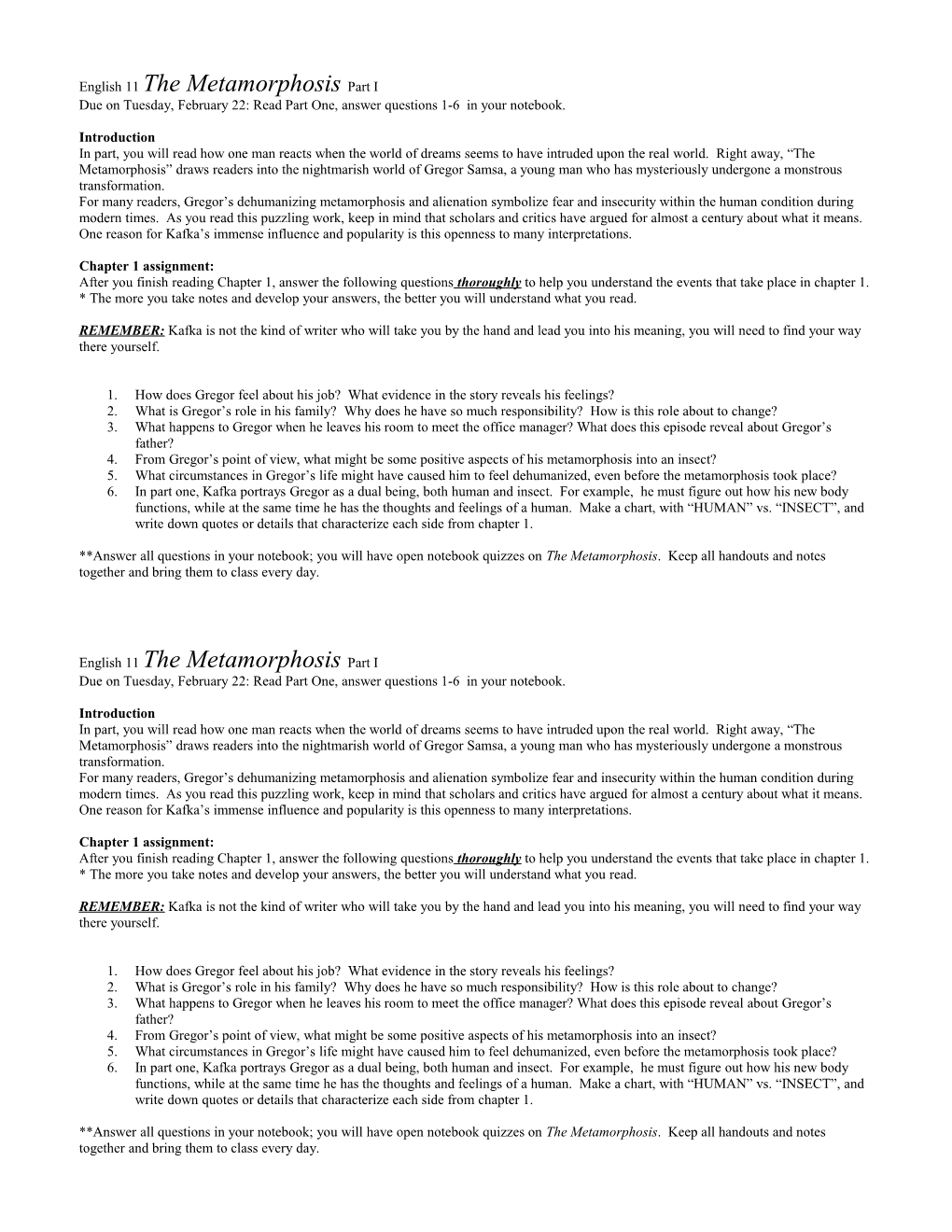 English 11 the Metamorphosispart I