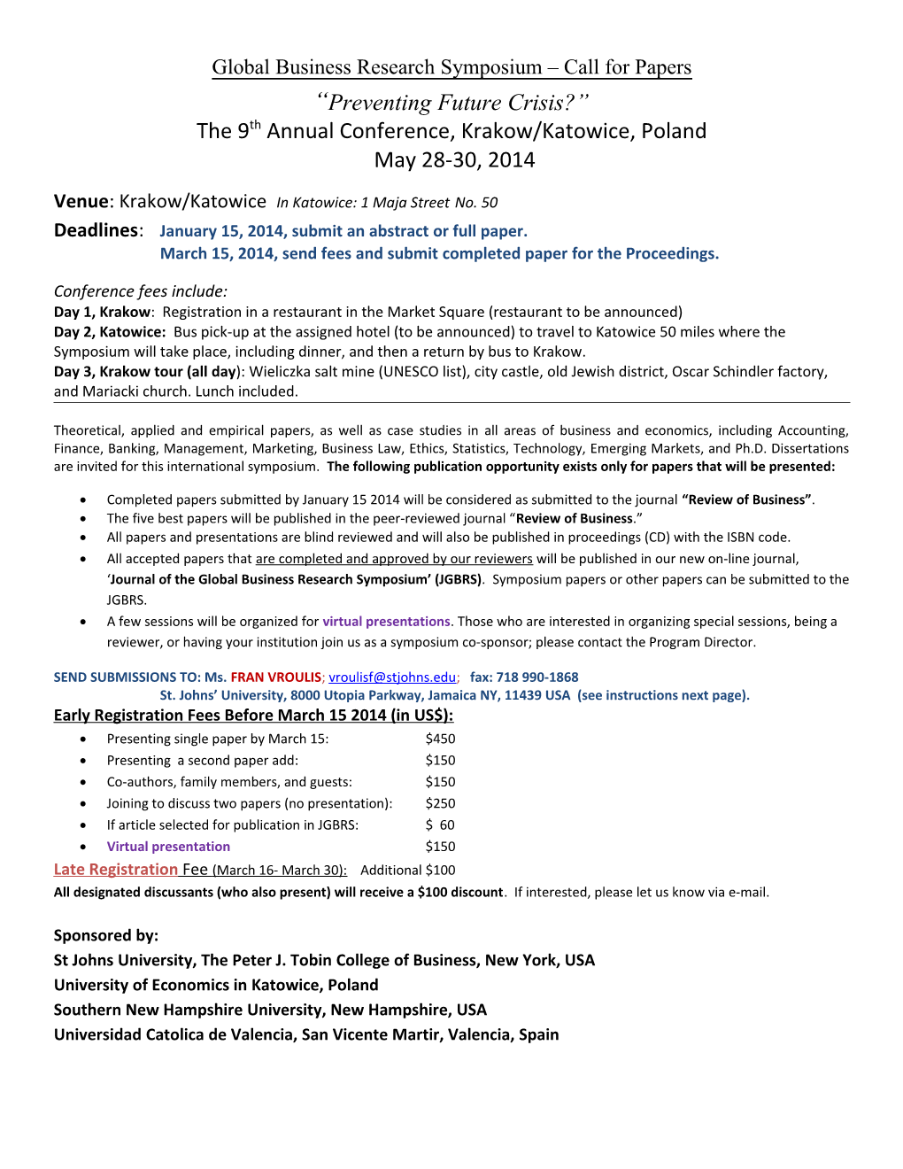 Global Business Research Symposium Call for Papers