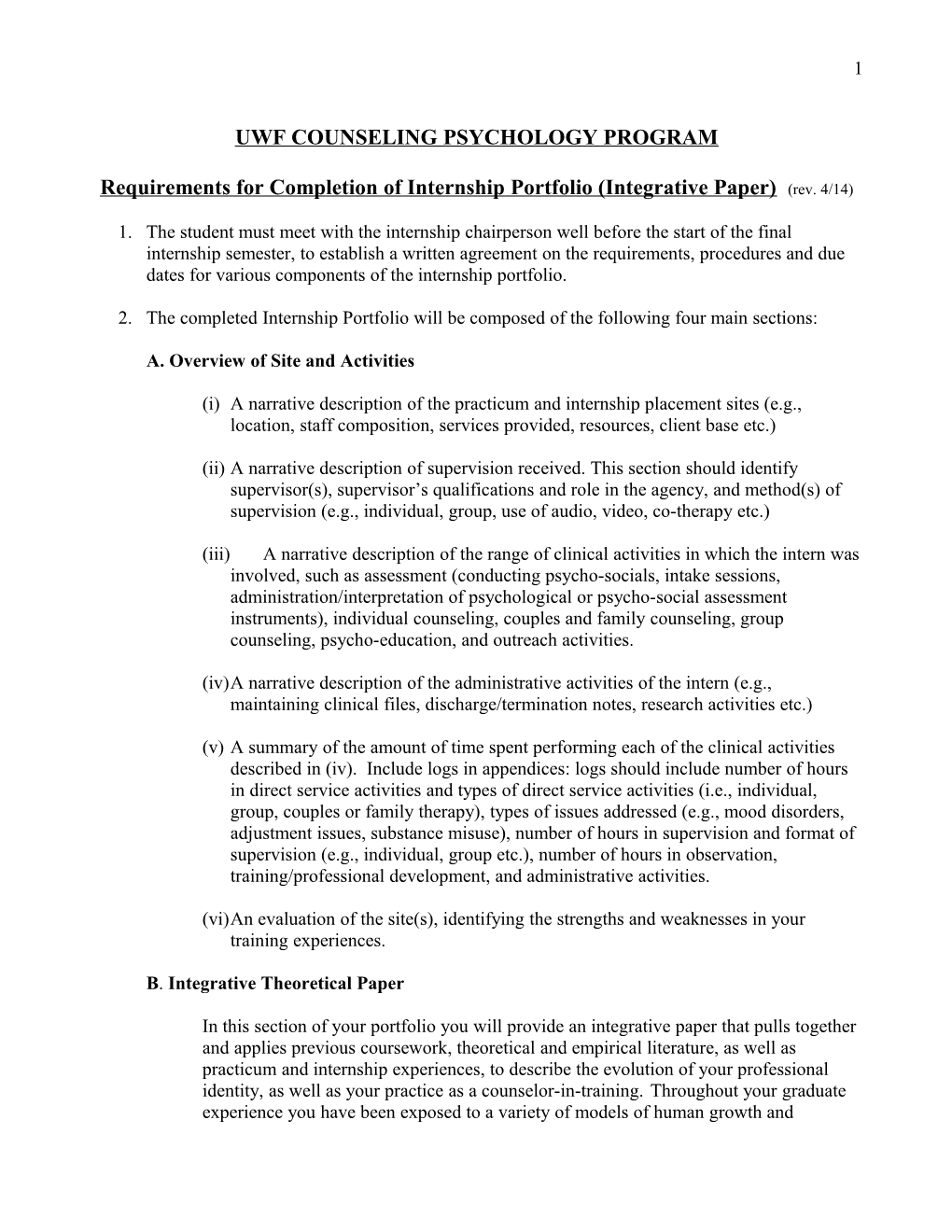 Requirements for Completion of Internship Portfolio