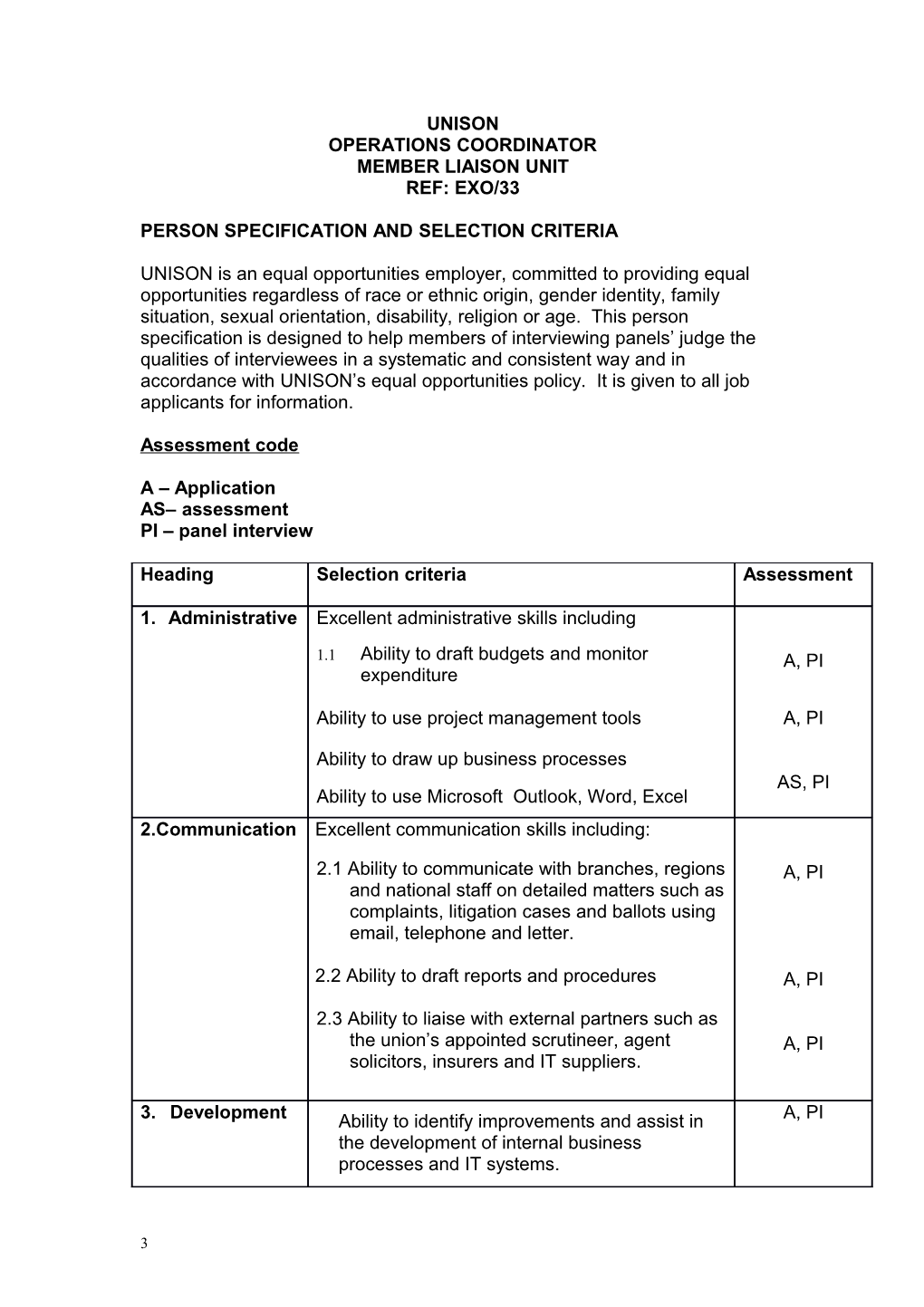 Job Description and Person Specification - Operations Co-Odinator (December 2014)