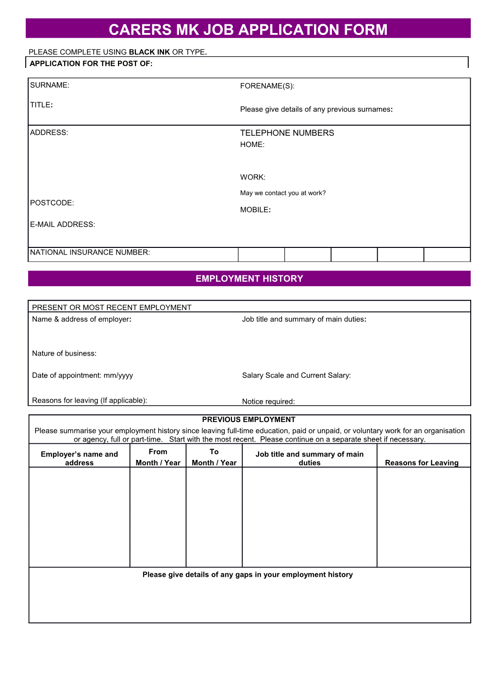 Carers Bucks Application Form